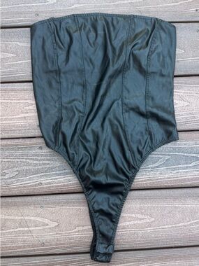 Fashion Nova Black Strapless Faux-Leather Bodysuit